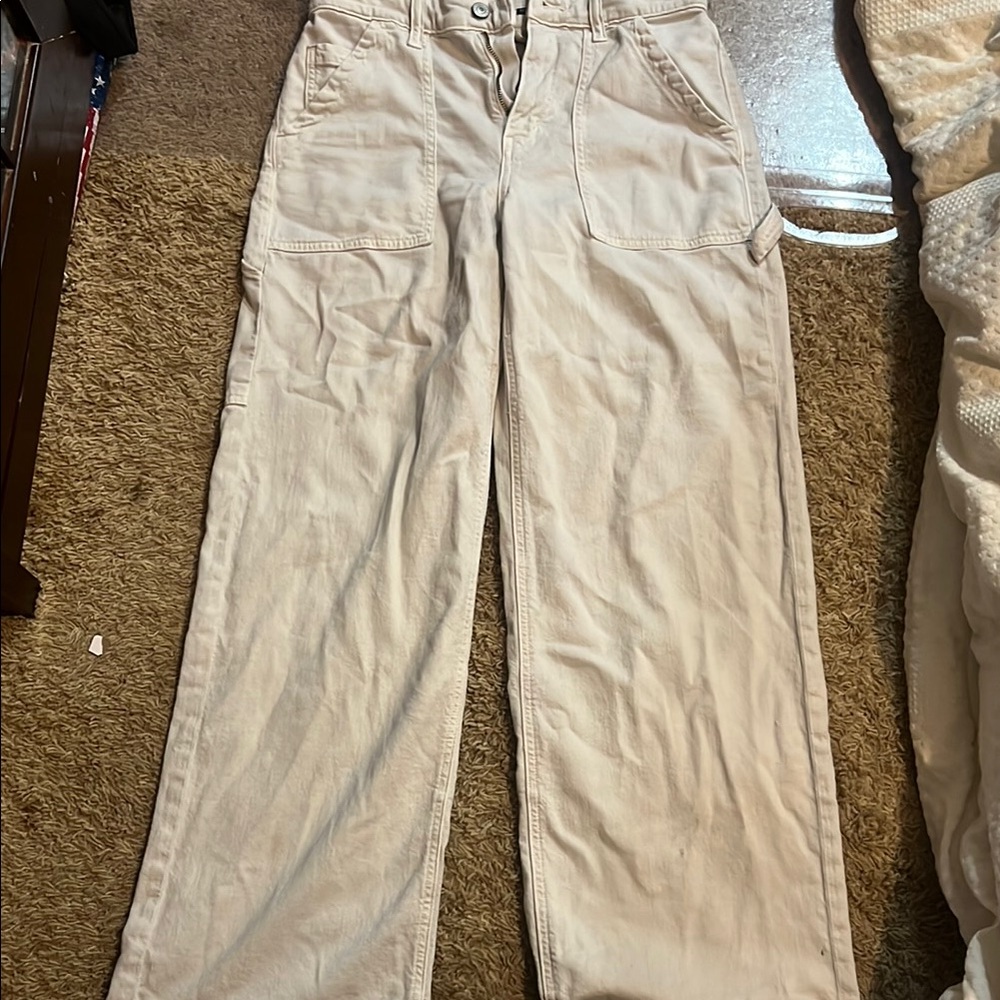 Casual Cream Wide-Leg Pants